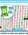 49 Cute Recycling Wheelie Bin/Trash/Garbage/Rubbish Planner Stickers