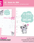DIGITAL DOWNLOAD - 2026 Goals A5 Printable Planner Inserts - PDF