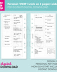 DIGITAL DOWNLOAD - WO2P - Design No. 1 - Undated Weekly Personal Printable Planner Inserts / WO2P / Week On 2 Pages / PDF