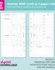 DIGITAL DOWNLOAD - WO2P - Design No. 1 - Undated Weekly Personal Printable Planner Inserts / WO2P / Week On 2 Pages / PDF