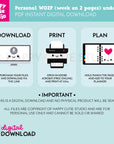 DIGITAL DOWNLOAD - WO2P - Design No. 1 - Undated Weekly Personal Printable Planner Inserts / WO2P / Week On 2 Pages / PDF