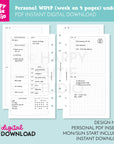 DIGITAL DOWNLOAD - WO4P - Design No. 1 - Undated Weekly Personal Printable Planner Inserts / WO4P / Week On 4 Pages / PDF