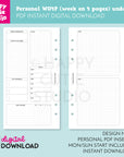 DIGITAL DOWNLOAD - WO4P - Design No. 1 - Undated Weekly Personal Printable Planner Inserts / WO4P / Week On 4 Pages / PDF