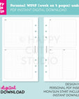 DIGITAL DOWNLOAD - WO4P - Design No. 1 - Undated Weekly Personal Printable Planner Inserts / WO4P / Week On 4 Pages / PDF