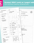 DIGITAL DOWNLOAD - WO4P - Design No. 1 - Undated Weekly Personal Printable Planner Inserts / WO4P / Week On 4 Pages / PDF