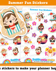 12 Cute Summer Fun Girl Planner Stickers