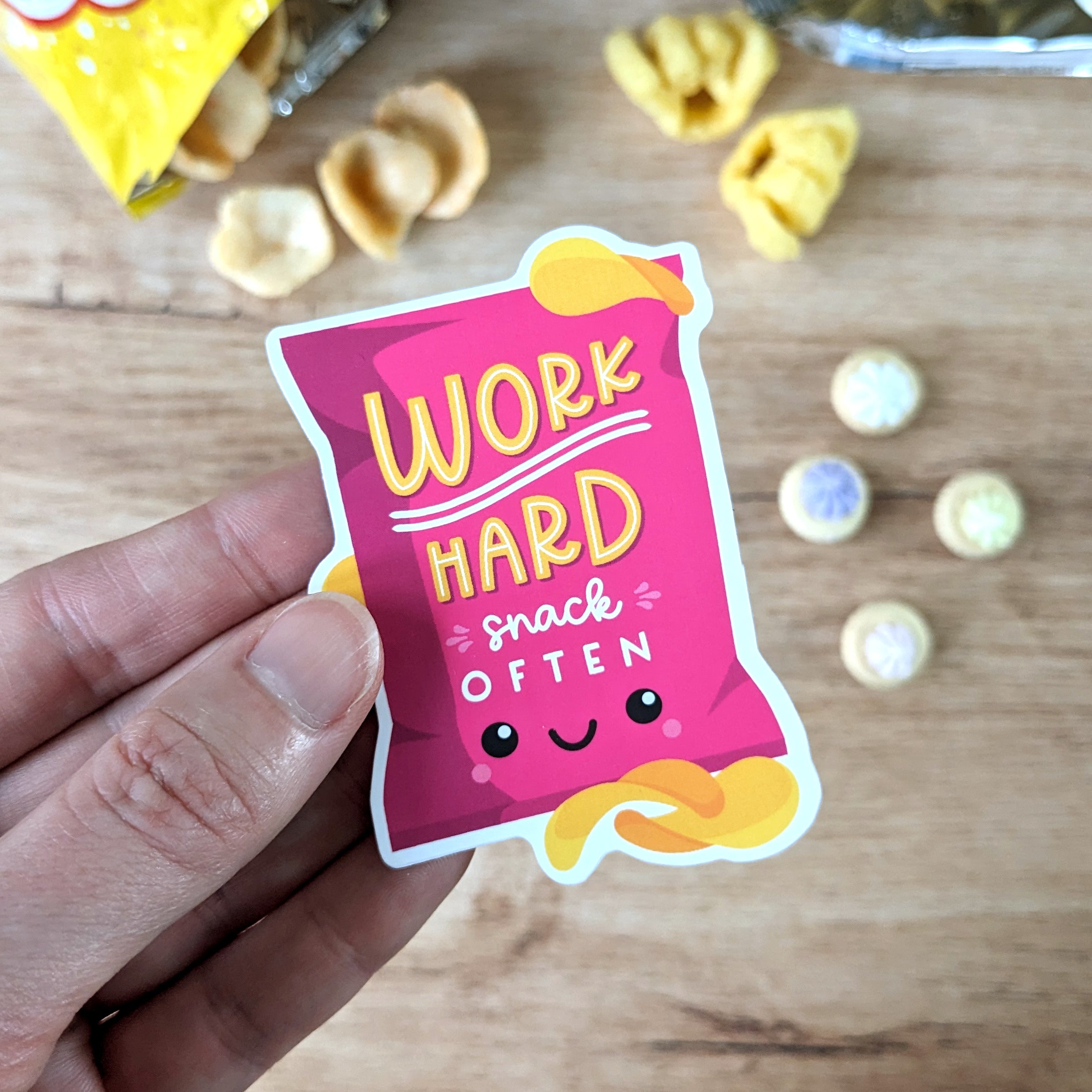 Happy Cutie Studio Work Hard, Snack Often Large Sticker/Laptop/Vinyl/Kawaii/Cute