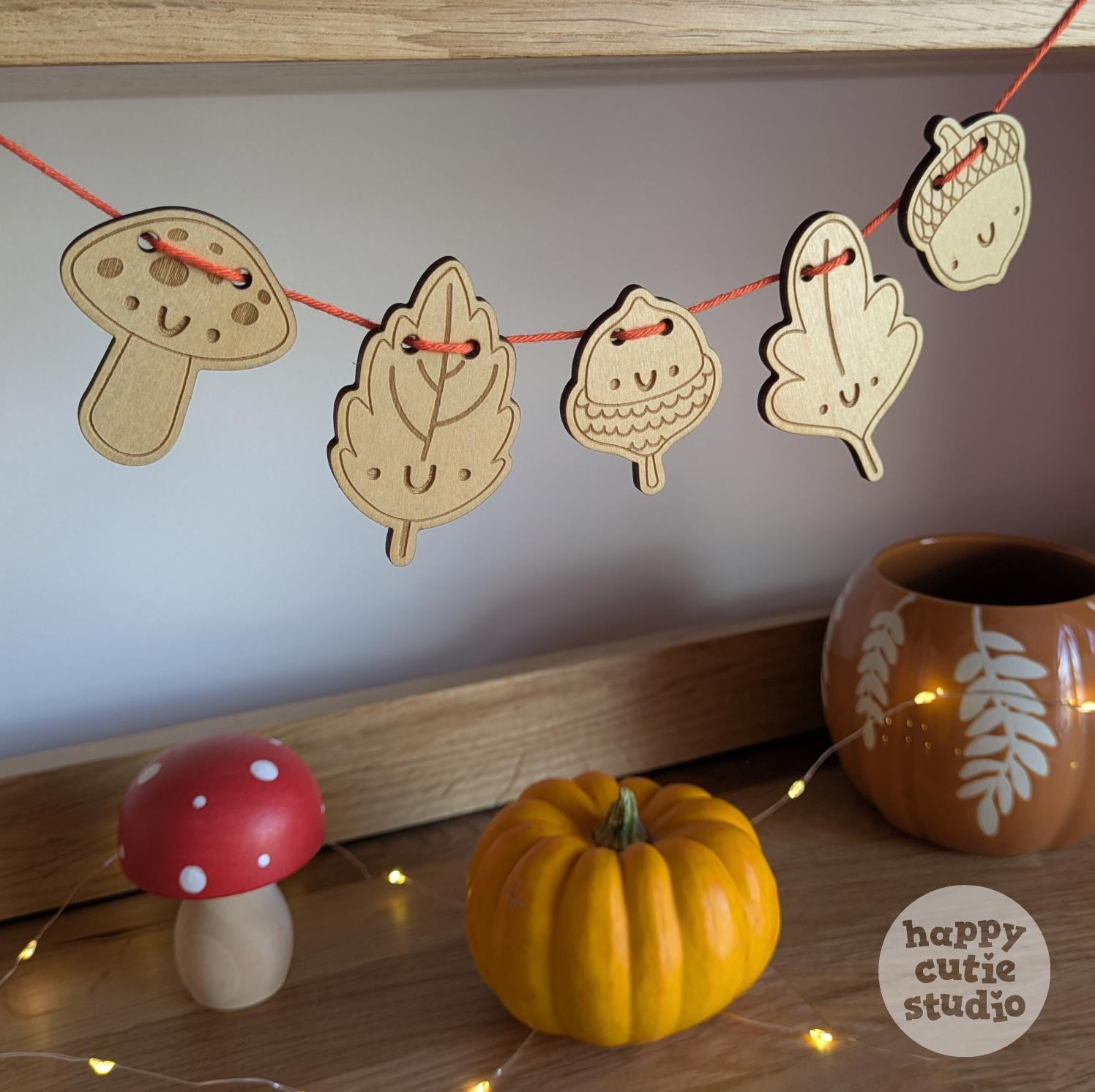 Autumn Garland – Laser Cut Wood Fall Bunting | Birch Plywood Decor, Cozy Style