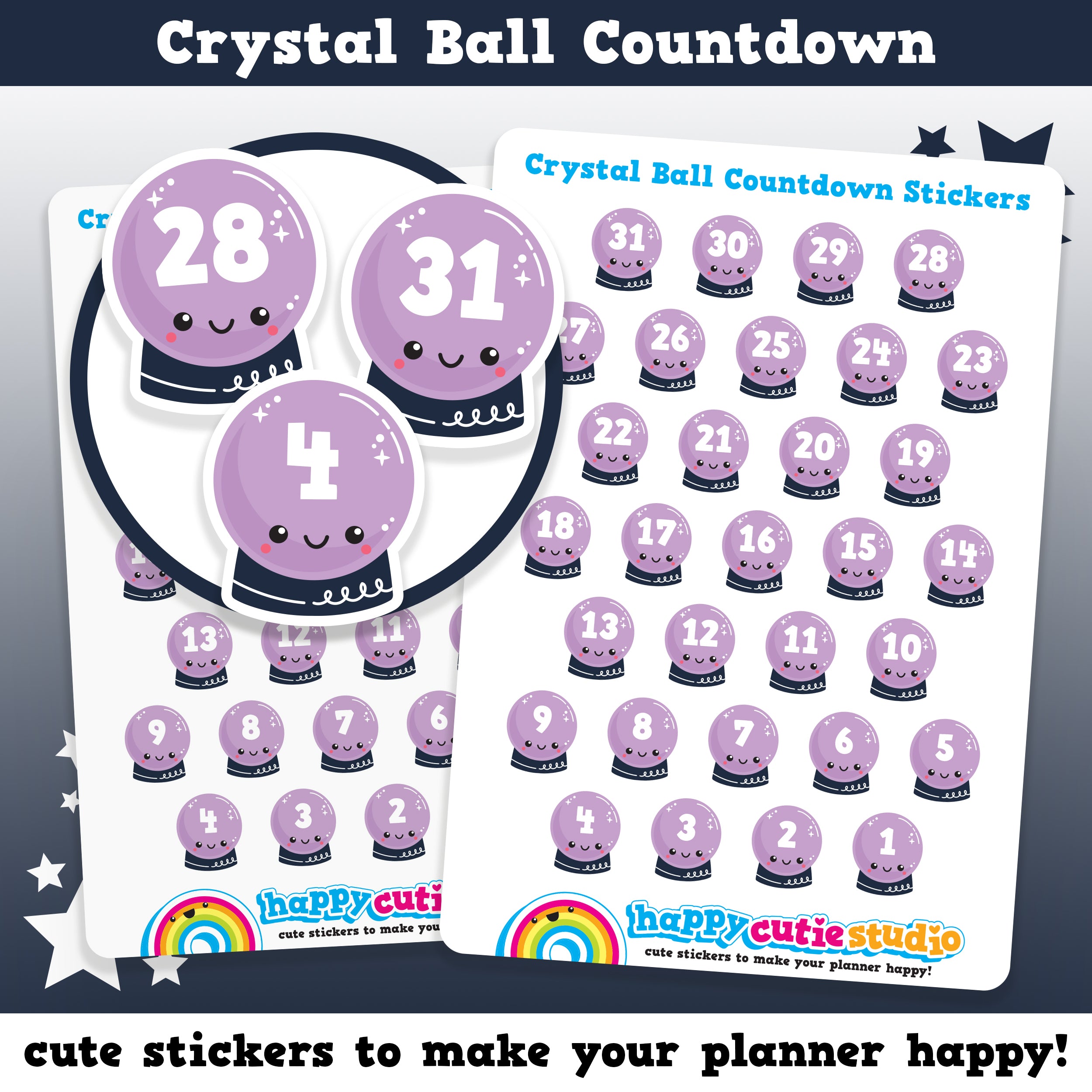 31 Cute Crystal Ball Countdown/Date Cover Planner Stickers