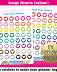 48 Cute Colourful Large Hearts/Functional/Practical Planner Stickers