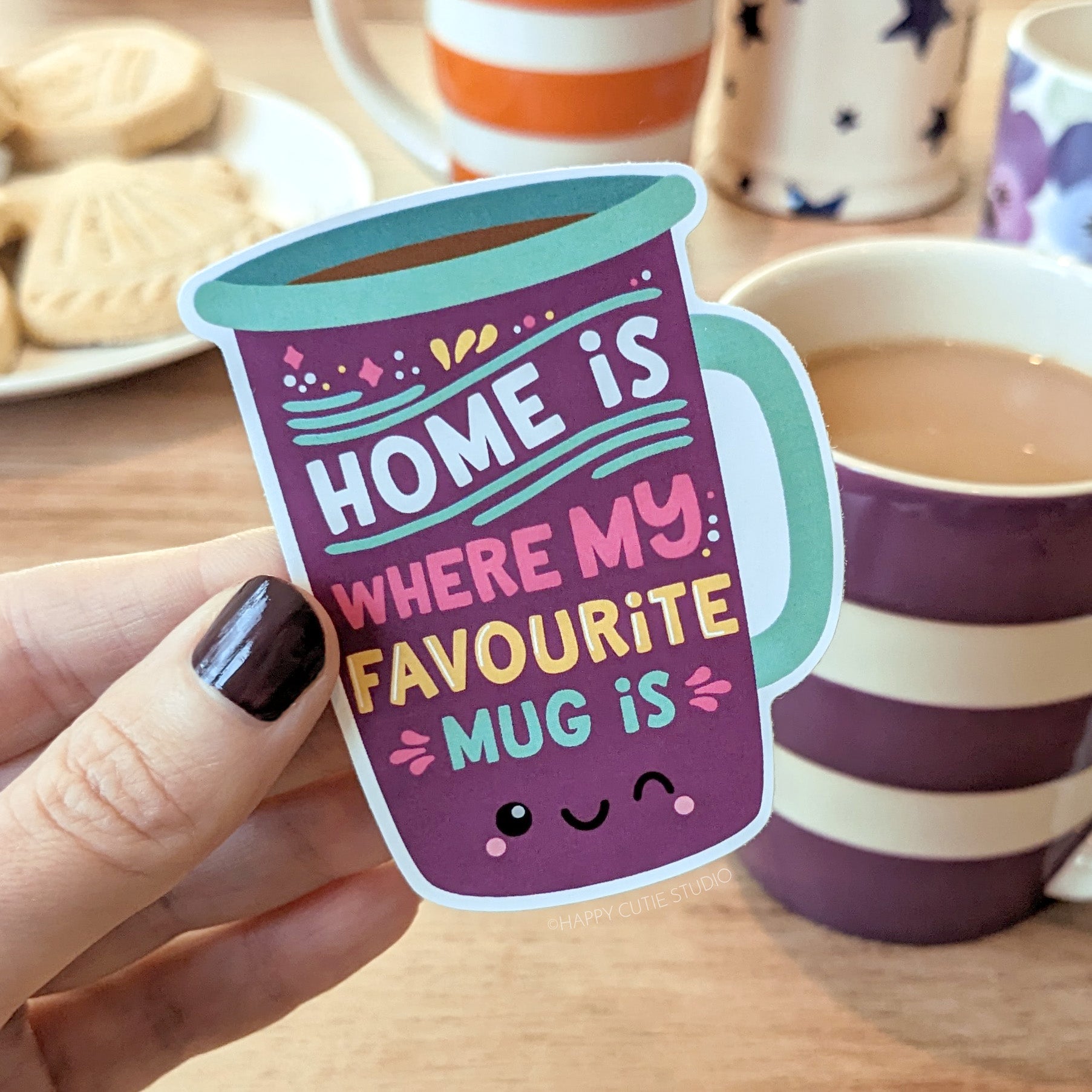 Home Is Where My Favourite Mug Is Large Sticker /Laptop/Vinyl/Kawaii