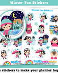 12 Cute Winter Fun Girl Planner Stickers