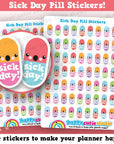 63 Cute Sick Day Pills/Ill/Unwell/Pill/Medicine Planner Stickers