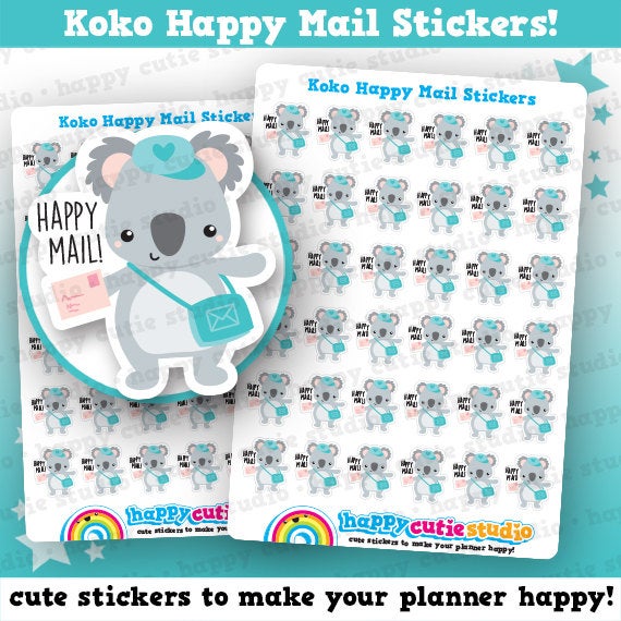 36 Cute Koko the Koala 'Happy Mail' Planner Stickers
