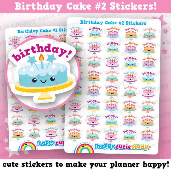 45 Cute Birthday Cake #2 Planner Stickers – HappyCutieStudio