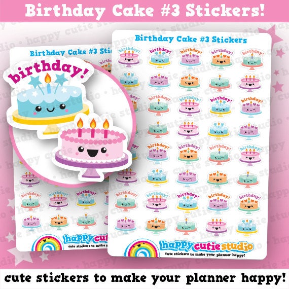 45 Cute Birthday Cake #3 Planner Stickers – HappyCutieStudio