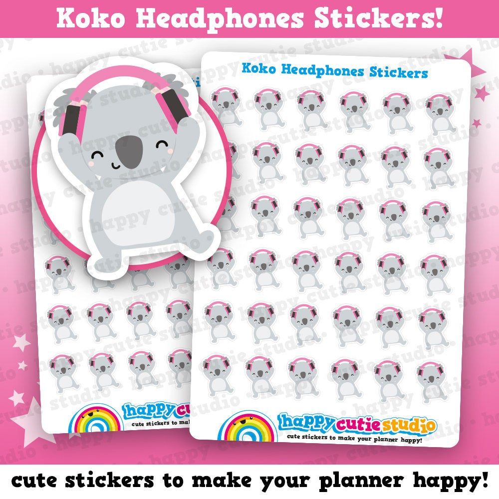 36 Cute Koko the Koala Headphones/Music/DJ Planner Stickers ...