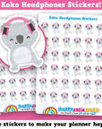 36 Cute Koko the Koala Headphones/Music/DJ Planner Stickers