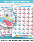 35 Cute Koko the Koala Airplane/Aeroplane/Flight/Flying Planner Stickers