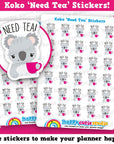 30 Cute Koko the Koala 'Need Tea' Planner Stickers