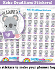 36 Cute Koko the Koala 'Deadlines' Planner Stickers