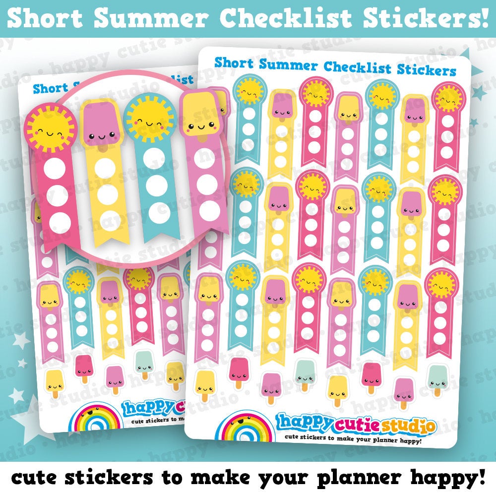 24 Cute Summer/Ice Cream/Sun Short Checklist Planner Stickers