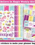 Believe in Magic/Unicorn/Rainbow Weekly Kit, Planner Stickers