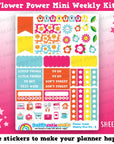 Flower Power/1960/Retro/Funky MINI Weekly Kit, Planner Stickers