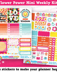 Flower Power/1960/Retro/Funky MINI Weekly Kit, Planner Stickers