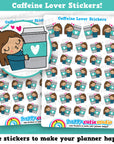 34 Cute Caffeine Lover/Tea/Coffee/Frappe Girl Planner Stickers