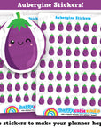 56 Cute Aubergine/Eggplant/Vegan/Vegetarian/Health Planner Stickers