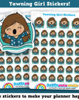 40 Cute Yawning/Tired/Early Night Girl Planner Stickers