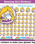 40 Cute Sneezing/Sick/Poorly/Hayfever/Allergies Girl Planner Stickers