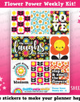Flower Power/1960/Retro/Funky Weekly Kit, Planner Stickers