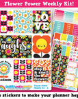 Flower Power/1960/Retro/Funky Weekly Kit, Planner Stickers