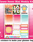 Flower Power/1960/Retro/Funky MINI Weekly Kit, Planner Stickers