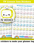 49 Cute TV Licence Icons/Pay Bill/ Bills Reminder Planner Stickers