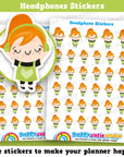35 Cute Headphones/Music/Mindfulness Girl Planner Stickers