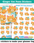 24 Cute Ginger Cat Poses/Kitty/Pet Planner Stickers