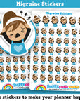 48 Cute Migraine/Headache/Pain Girl Planner Stickers