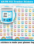 42 Cute AM/PM Medicine Tracker/Medicine/Pills/Reminder Planner Stickers