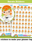 48 Cute Karate Girl Planner Stickers