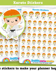 48 Cute Mini HCS Boys Karate Planner Stickers
