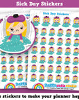 41 Cute Sick Day/Unwell/Poorly Girl Planner Stickers