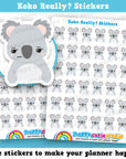 36 Cute Koko the Koala Really/Unhappy/Mood Planner Stickers