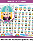 41 Cute Umbrella/Weather/Rain Girl Planner Stickers