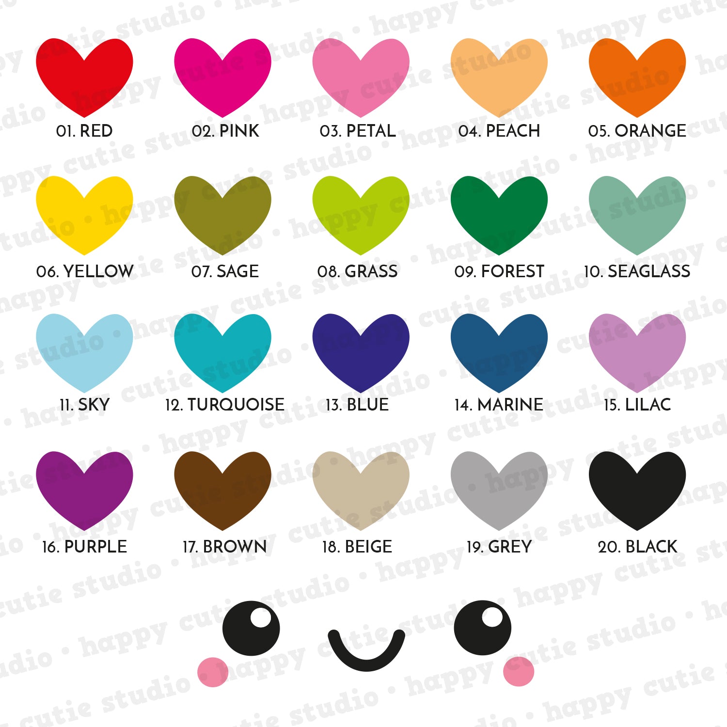 a set of hearts with different colors