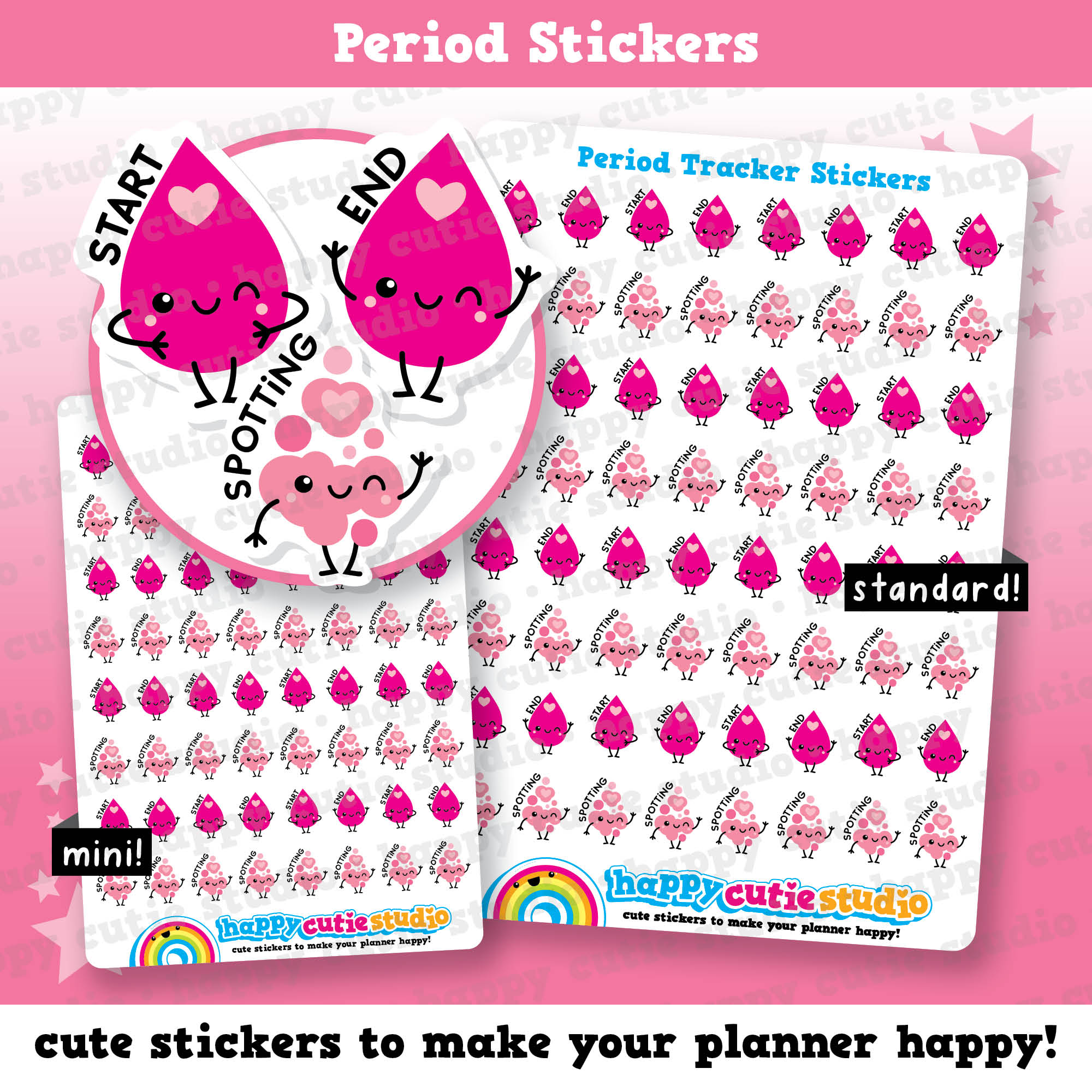 a pink sticker sheet with two pink hearts on it