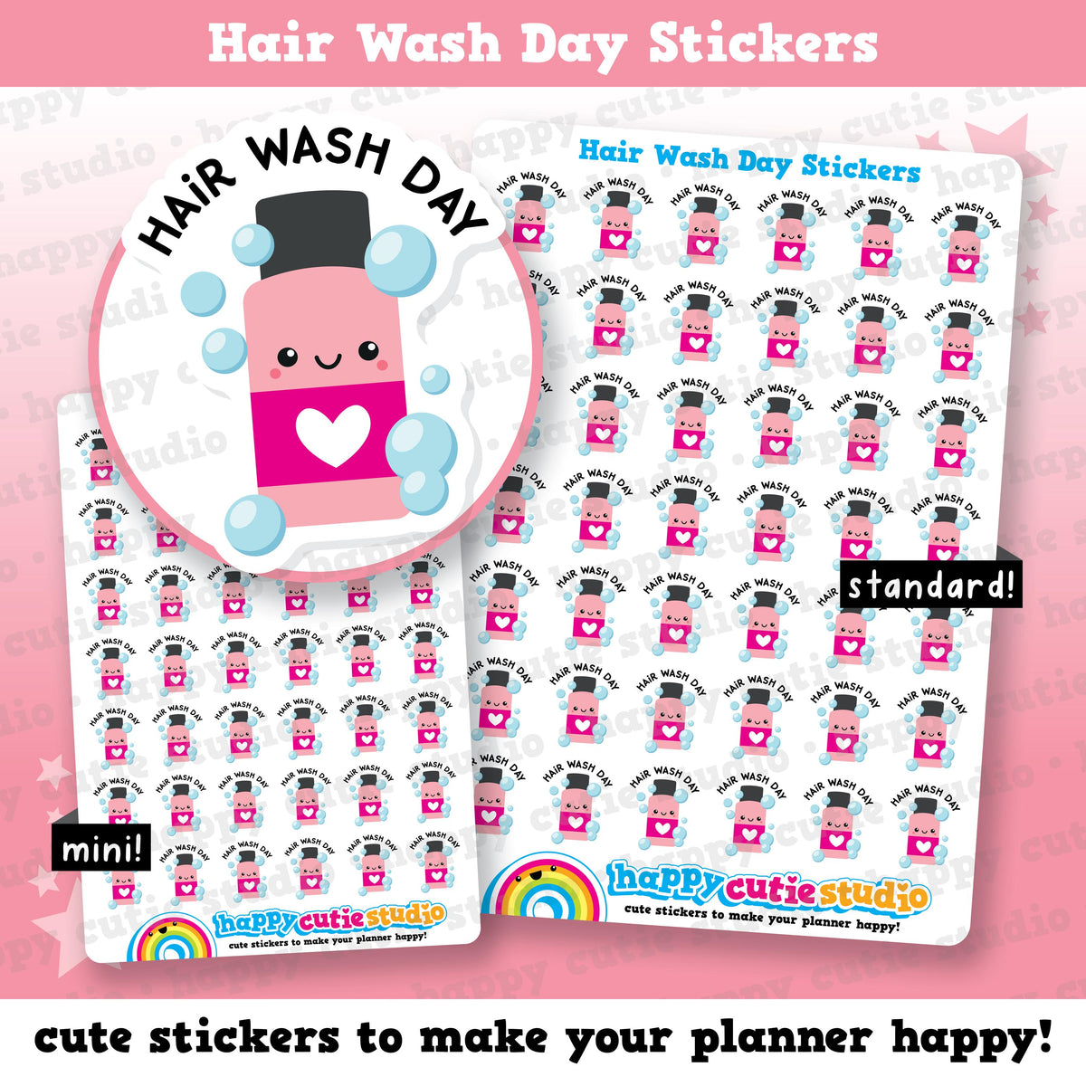 42 Cute Hair Wash Day/Shampoo Bottle/Reminder Planner Stickers