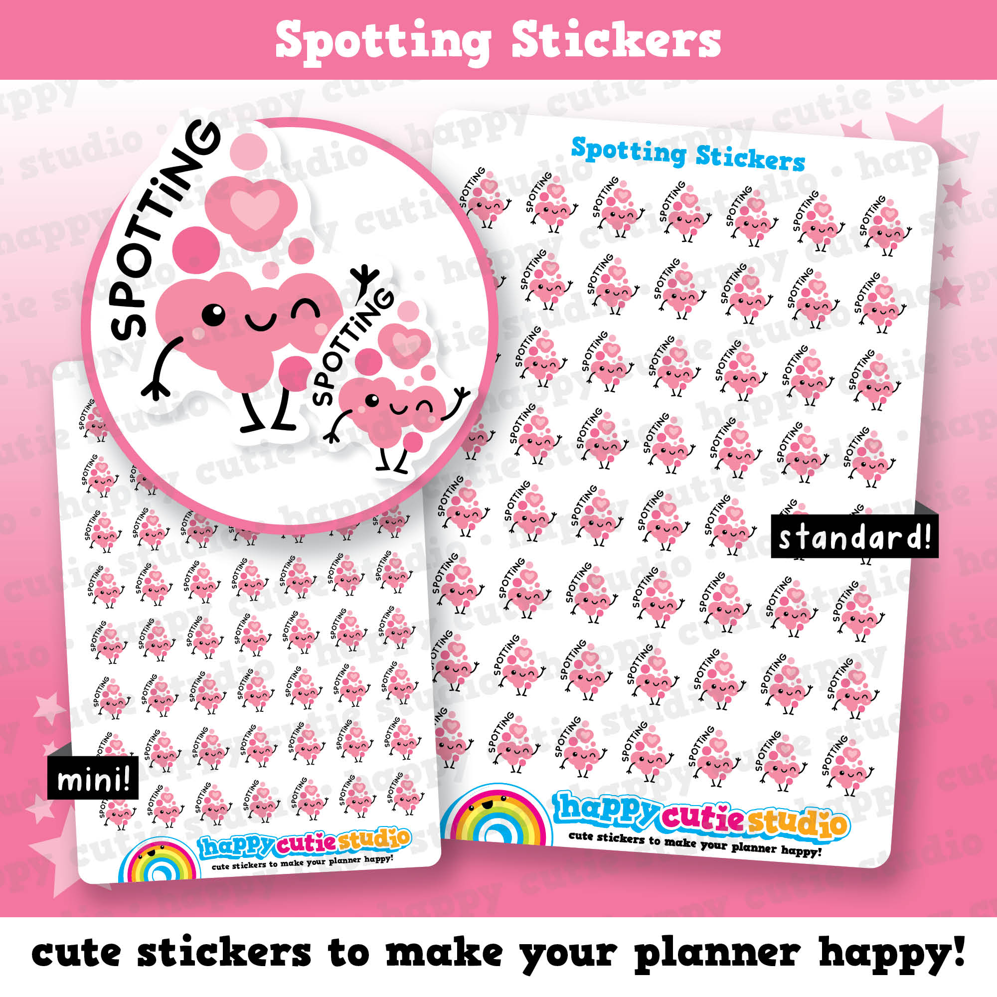 a pink sticker with the words spotting stickers on it